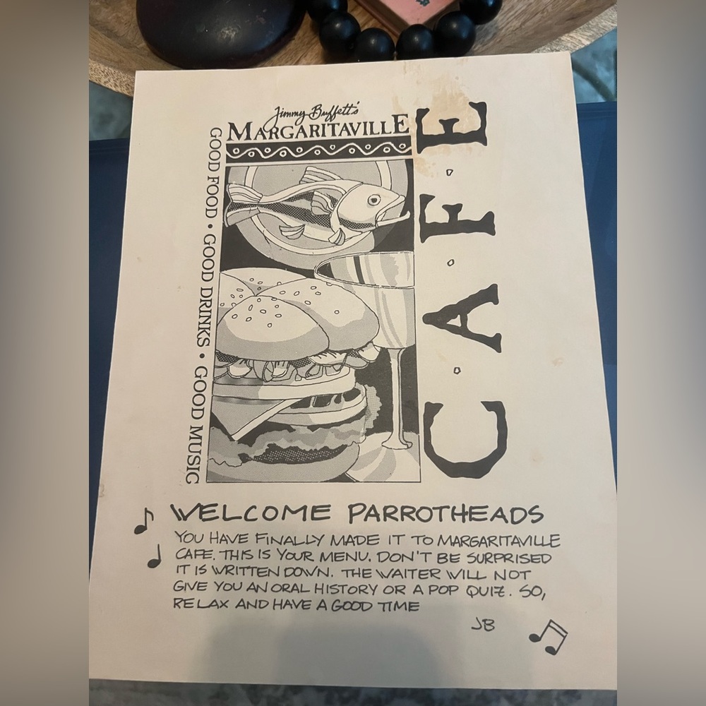 Jimmy Buffett- Margaritaville Key West menu-Original from restaurant